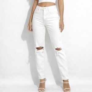 Mother Jeans Womens 31 x 25 White Denim Ankle Pant Distressed High Waist Pockets